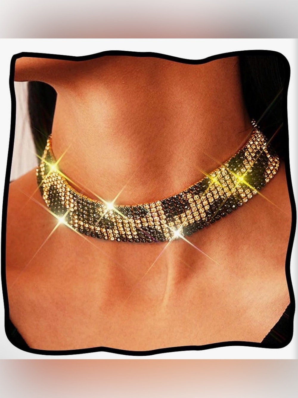 Gold and Black Crystal Choker Necklace - Leopard Print - Women Jewelry - Picture 2 of 3